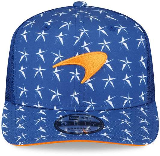 Gorra cachucha New Era McLaren F1 Racing USA Austin Edición Especial Edición Limitada Azul Naranja Blanco 9FIFTY Trucker Snapback Gorra de béisbol - Producto oficial de Fórmula Uno
