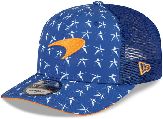 Gorra cachucha New Era McLaren F1 Racing USA Austin Edición Especial Edición Limitada Azul Naranja Blanco 9FIFTY Trucker Snapback Gorra de béisbol - Producto oficial de Fórmula Uno