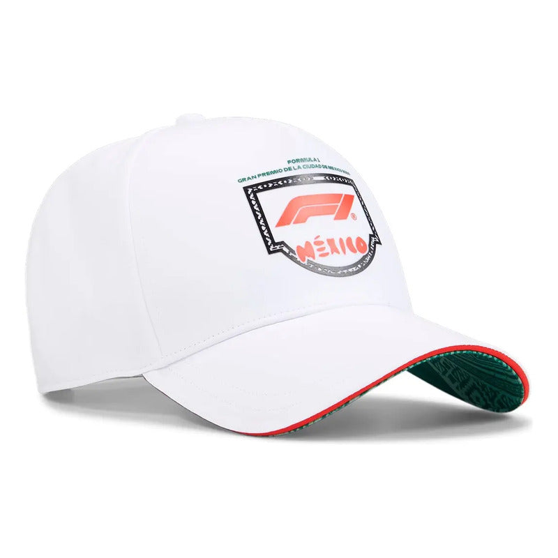 Gorra Puma Gran Premio De México Visera Curva Adultos Blanco Unitalla (correa Ajustable)