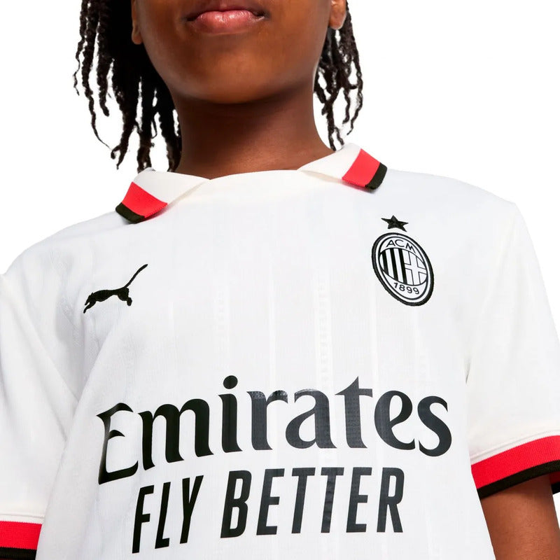 Jersey Playera Puma Del Milan Para Niños Unisex Visitante. Blanco (s)9-10 Años